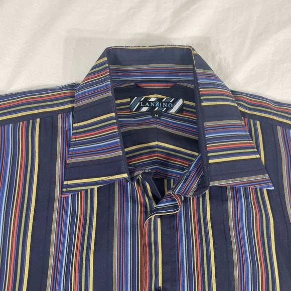 Lanzino Mens Multicolor Striped Long Sleeve Button Up Shirt Size M - Picture 12 of 13